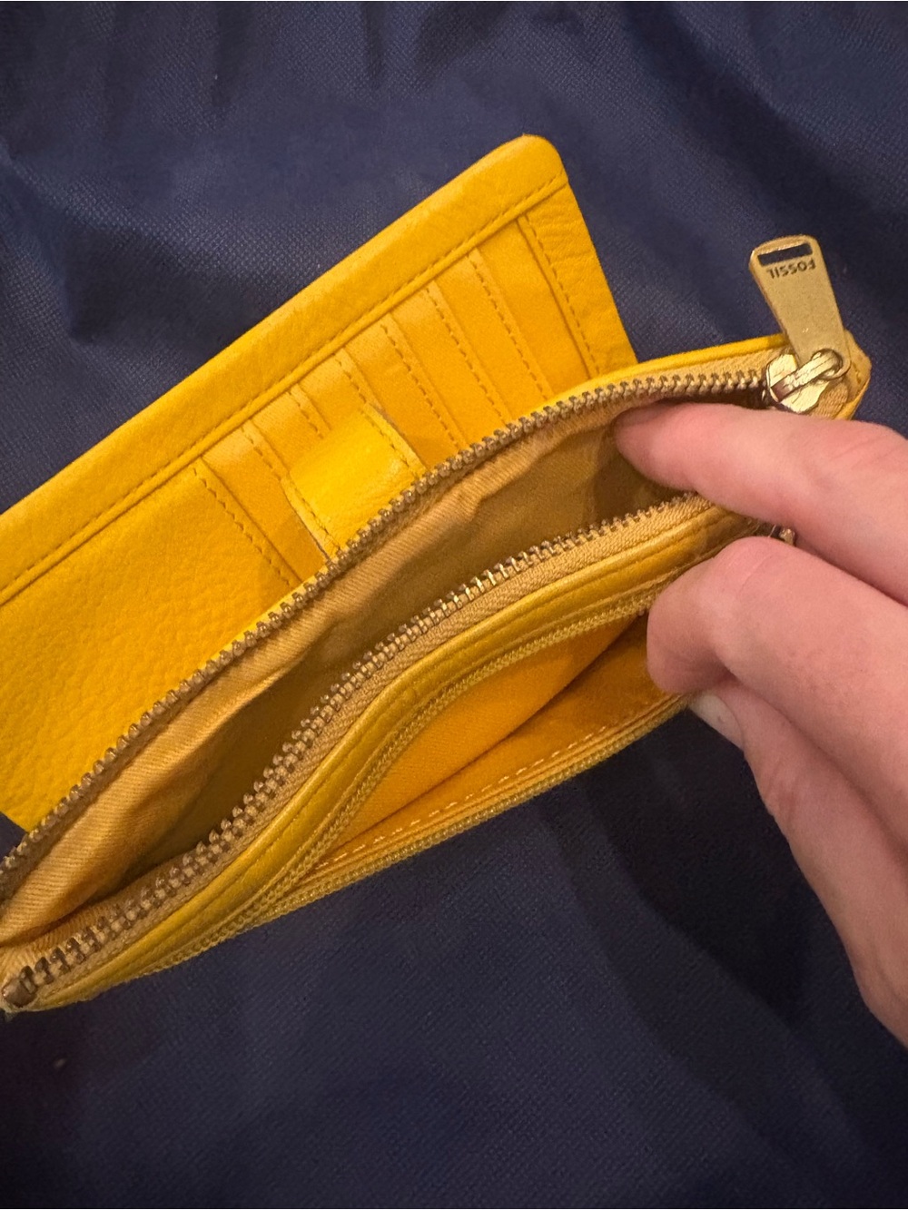 Dooney & Bourke Yellow Pebbled Leather Tote with Brown Straps - Picture 6 of 7